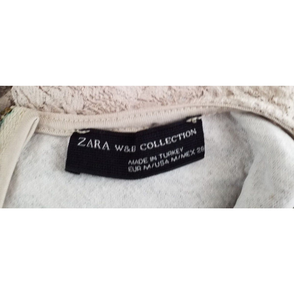 Zara W&B Collection Lace Peplum Top Beige Back Zip Size Medium - Picture 5 of 5